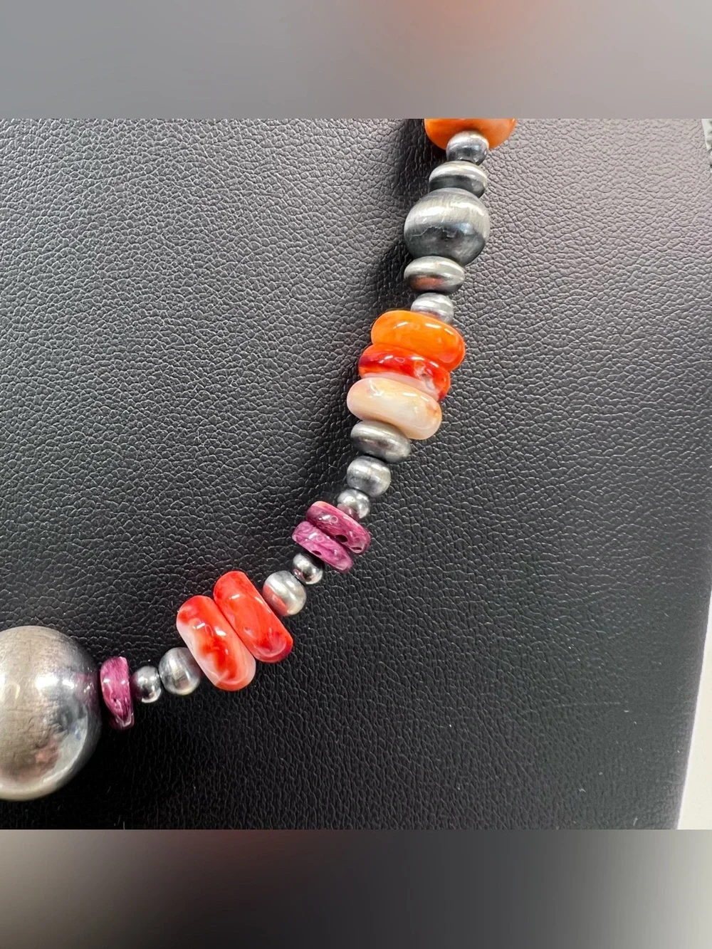 Native American Sterling Silver Desert Pearl & Spiny Oyster Necklace